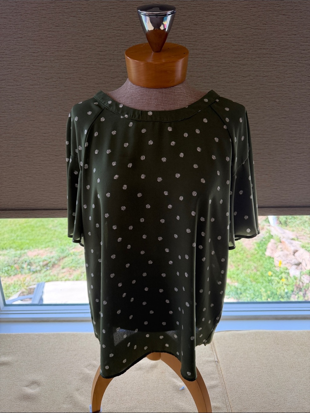 Sara Michelle Olive Green Short Sleeve Polka Dot Top